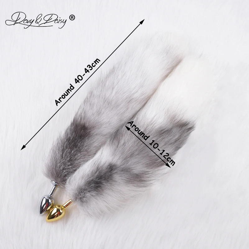 Comprar DAVYDAISY plateado dorado Metal Anal Plug Real zorro cola Butt Plug Acero inoxidable mujeres adultos sexo accesorios para parejas AC105