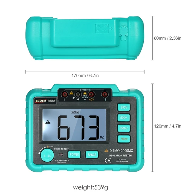 Megaohmmetro Digitale VC60B - Tester Resistenza Isolamento 200MΩ/2GΩ Con Tensioni 250V/500V/1000V - Foto 10