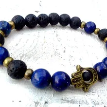 SN0295 лазурит Хамса браслет Лава Хамса браслет Лапис и Лава Человек хороший браслет, приносящий удачу
