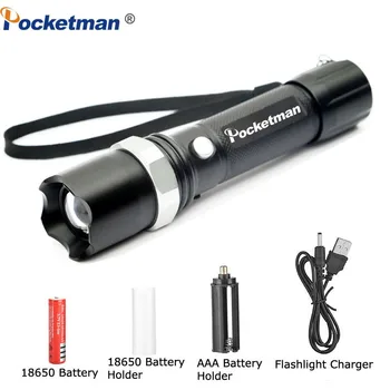 

5100 Lumens XM-T6 Handhold LED Flashlight-Zoomable, Waterproof, Super Brightness with 5 Modes Rechargeable for hiking z93