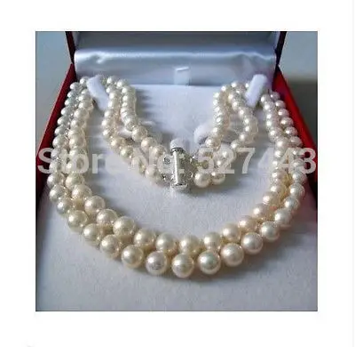 

Wholesale fast Rare!2 Rows 8-9 MM AKOYA SALTWATER PEARL NECKLACE 18" NEW