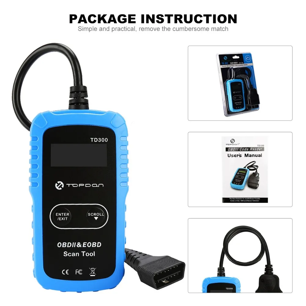 TOPDON TD300 OBD2 сканер автомобильный считыватель кодов для проверки двигателя светильник выключения I/M мониторинг состояния готовности