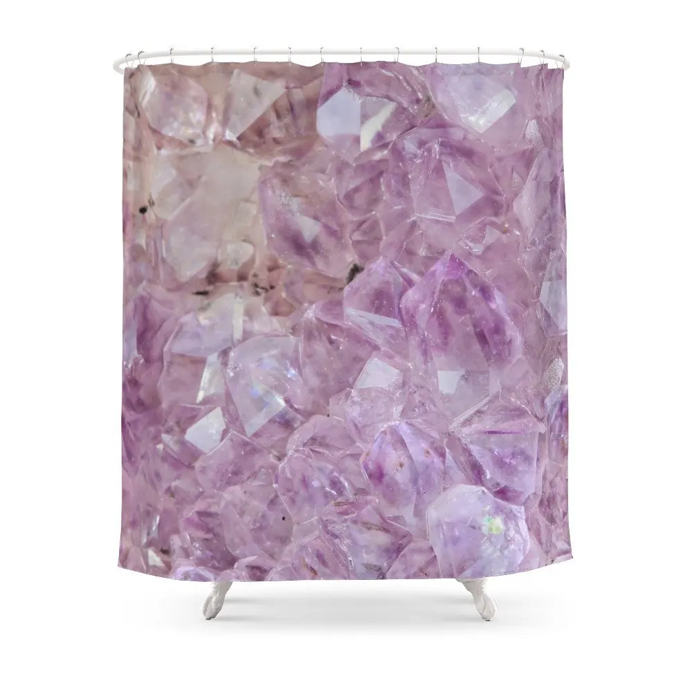 

Pastel Violet Crystal Quartz Shower Curtain Set Waterproof Fabric Bath Curtain For Bathroom With Non-slip Floor Mat