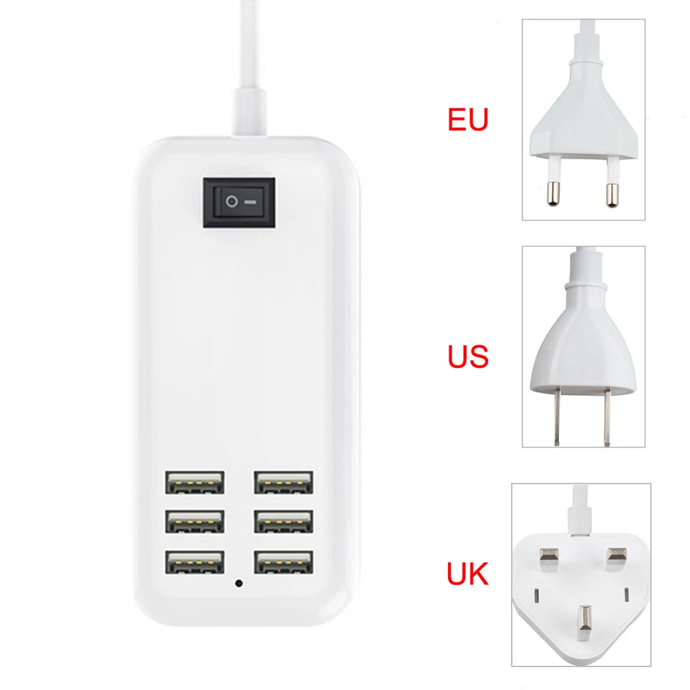 3,28 Большая скидка Универсальный 6 Way Multi USB хаб мобильного телефона Зарядное устройство 20w usb-зарядное Зарядное устройство гнездо+ переключатель Мощность Адаптер Hub