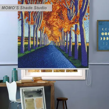 

MOMO Blackout Window Curtains Roller Shades Blinds Thermal Insulated Fabric Custom Size Painting ,PRB set133