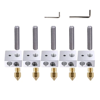 

5pcs 30MM Length Extruder 1.75MM Teflon Throat Tube and 5pcs 0.4MM Brass Extruder Nozzle Print Heads and 5pcs Heater Blocks Ho