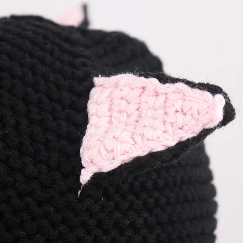 Cat Baby Beanies Hat Black Toddler Kids Boys Girls Knitted Bonnet Thick Warm Cotton Thread Cap Warm in Winter High Quality Cotton (5)