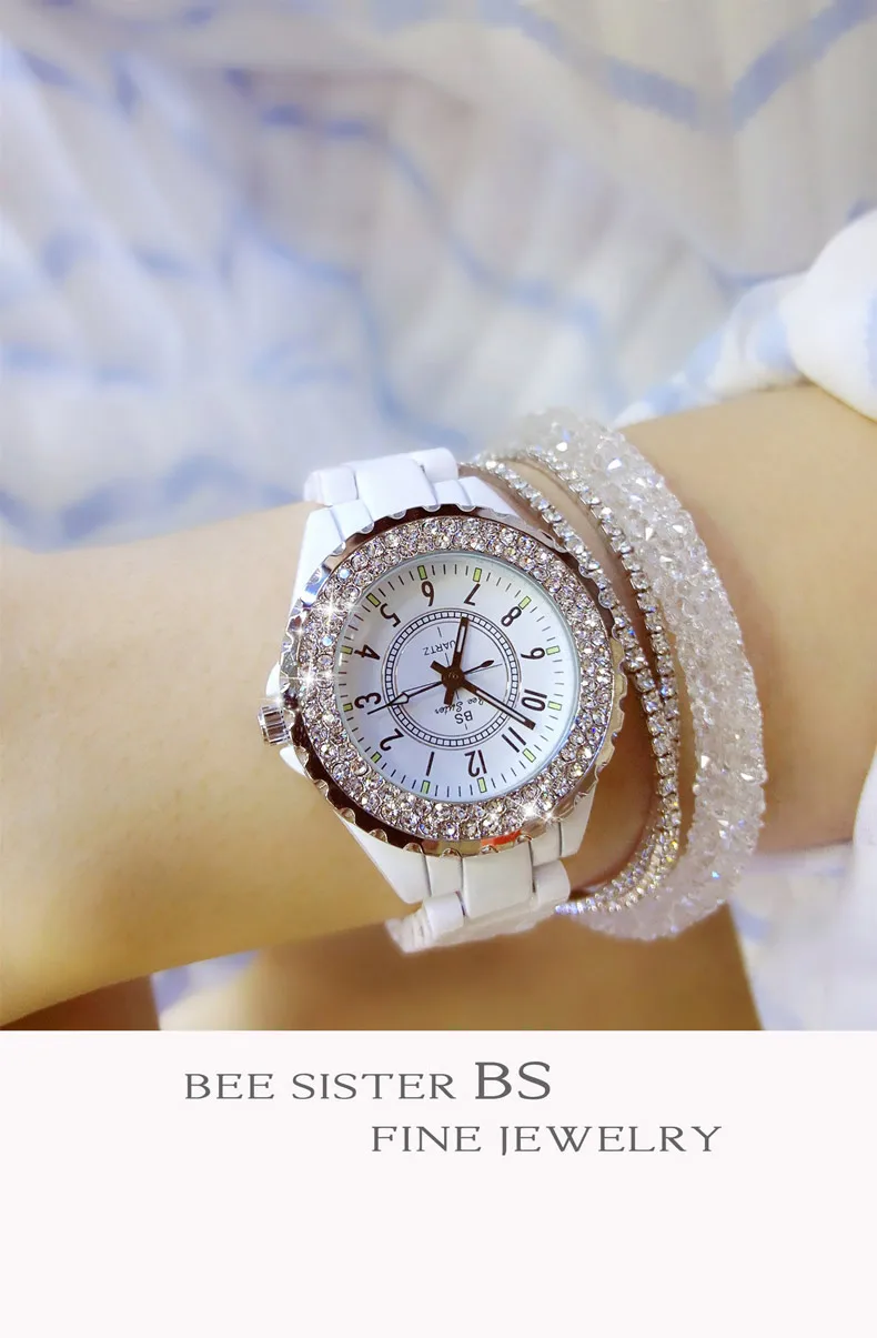 Керамические часы модные женские часы лучший бренд Роскошные часы со стразами женские кварцевые часы водонепроницаемые женские наручные часы BS007