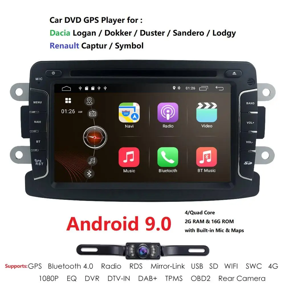 Flash Deal Quad Core Android9.0 GPS Navigation Radio For RENAULT Dacia Renault Duster Logan Sandero Car DVD Central Cassette Player RDS DSP 4