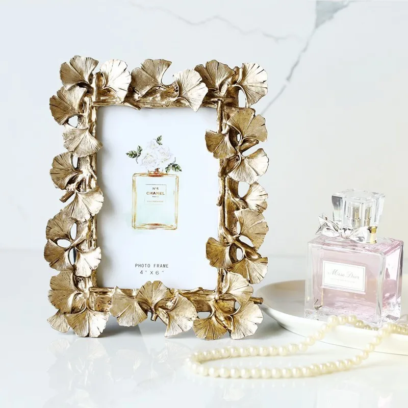 2019 nuevo marco de fotos hojas europeas decoración creativa del hogar boda pareja recomendado marco de fotos oro plata