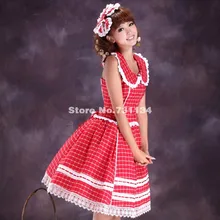 Новое поступление Классический Лолита красный плед Холтер жилет милое платье