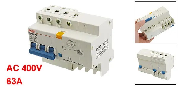 35mm DIN Rail Mounted 3P+N ELCB Earth Leakage Circuit Breaker AC 400V 63A