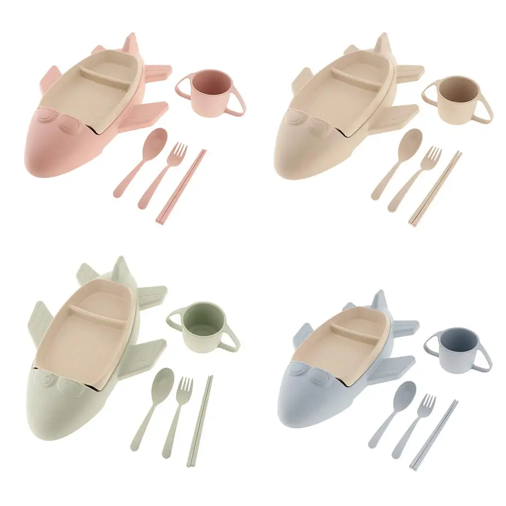 

Cute Baby Dinnerware Set Food Dishes Chopsticks Soup Cup Spoon Fork Feeding Bowl Plates Tableware for Children Kids Toddler