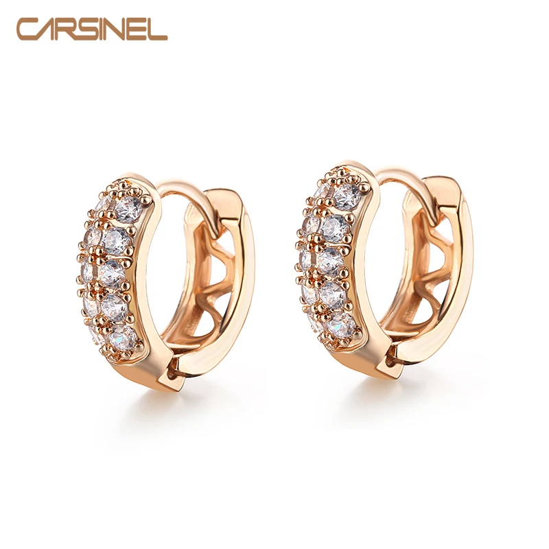 

CARSINEL Brand Rose gold color Hoop Earrings For Women Wedding Party Cubic Zircon Stones Earrings Vintage Jewelry ER0559