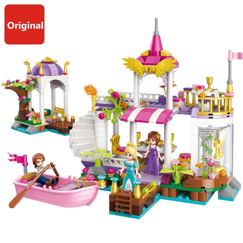 

Dream City Girls Wonderland Lake Garden Building Blocks LegoIN pink duplo Model Bricks Kids Princess Compatible Toys Friends