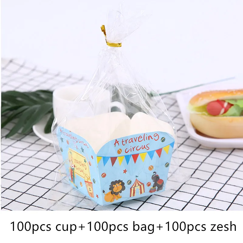100 шт, креативная одноразовая десертница, чашка для дня рождения, праздничная чашка для торта, маленькие бумажные чашки для хлеба с прозрачной пластиковой сумкой