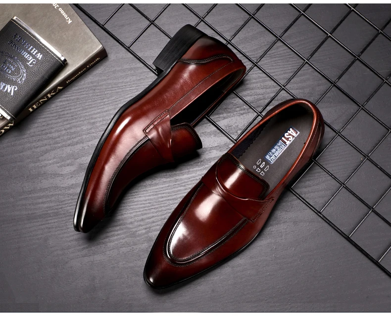 Mens Casual Shoes' Slip-On Loafers Genuine Leather Shoes Men Classic Wedding Shoe Black Heeled Casual Shoes Men Leather Oxfords (2)