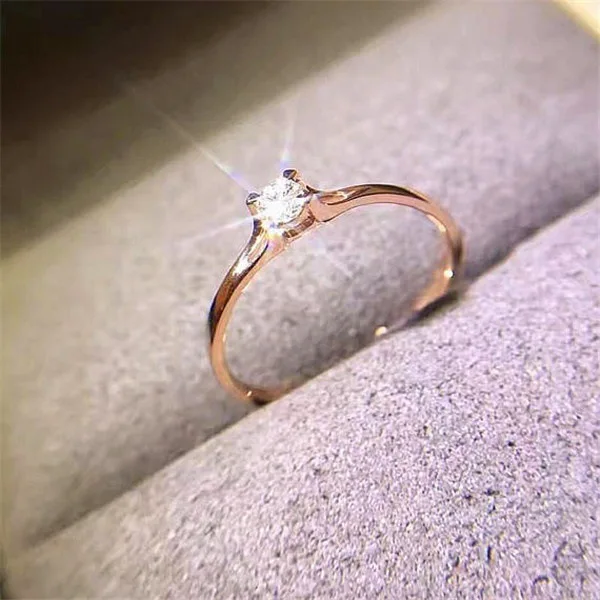 Simple Classic Style Rings For Women Four Claws Mini Cubic Zirconia Rose White Gold Color Birthday Gift Fashion Jewelry KCR231 - Цвет основного камня: Rose Gold Color