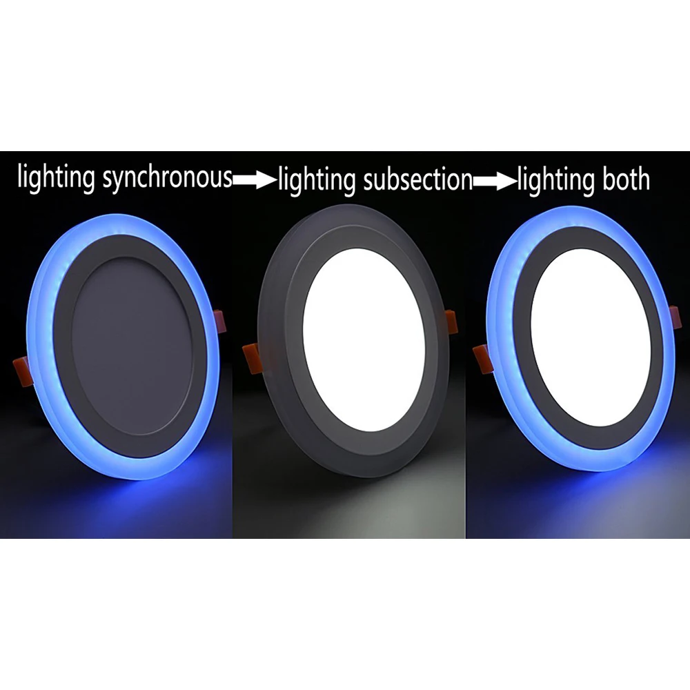 Ultra Slim 6W 9W 16W 24W Round Concealed Dual Color LED Panel Lamp Cool White + Blue/Red/Pink/Green Ceiling Lights Downlight 2x4 led surface mount light