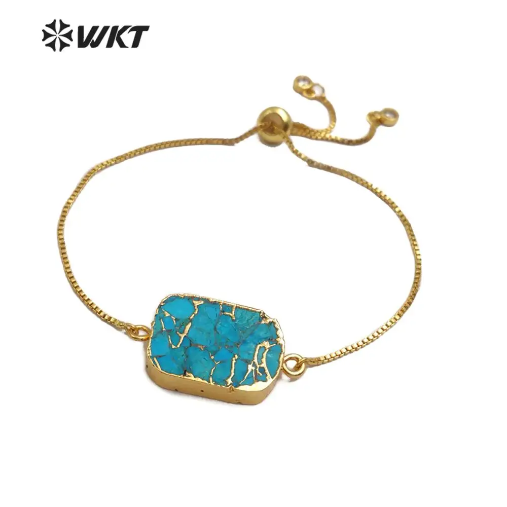 

WT-B472 WKT Gold Electroplated Blue Vein Turquoises Bracelet Gold Bracelet Women Vintage Bracelets Jewelry