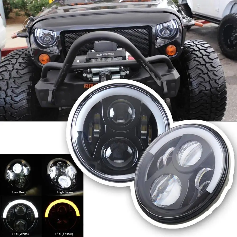

Headlights for Jeep Wrangler JK 7" LED Headlamp with Halo Angel Eye & Turn Signal Lights & DRL