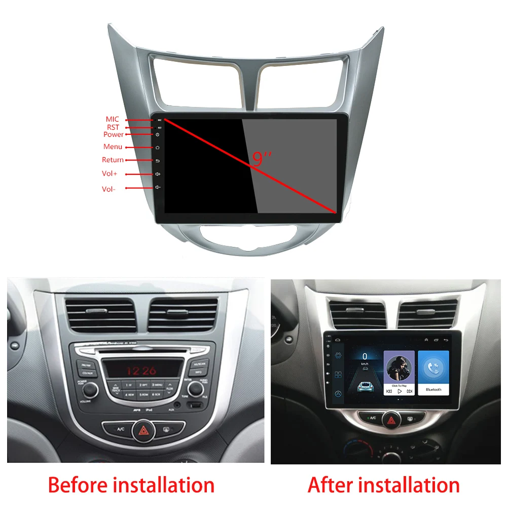 Cheap 2din Android  9"  Car Radio StereoMultimedia Video Player Navigation GPS For solaris Hyundai 1 2 Accent Verna sedan 2010--2016 10