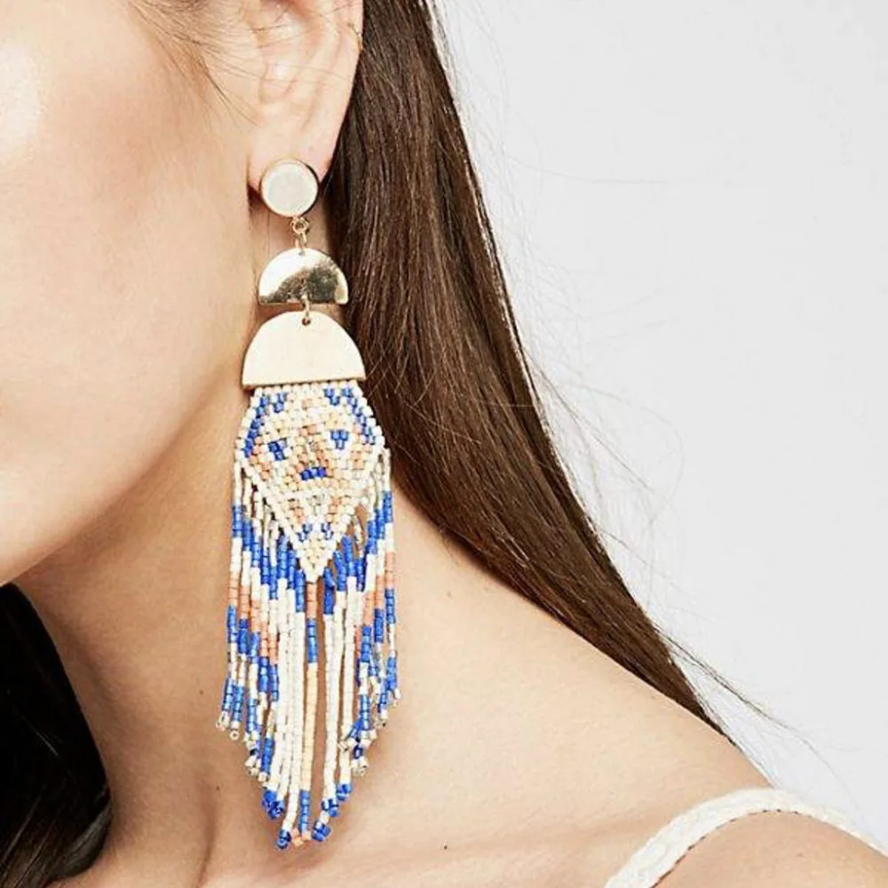 

New Style Earrings For Women Brincos Geometric Irregular Multicolor Handmade Rice Beads Tassel Earring Ladies Jewelry Ornaments
