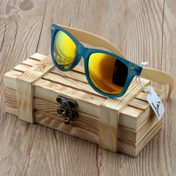 

BOBO BIRD Transparent Blue Square Sunglasses Women Bamboo Wood Sun glasses Mirrored Polarized Summer Style in WoodBox BS05
