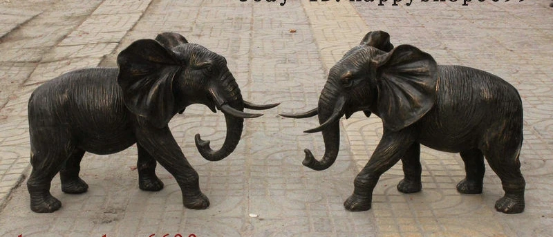 

19" Folk China Fengshui Bronze Auspicious JiXiang African Elephant Statue Pair