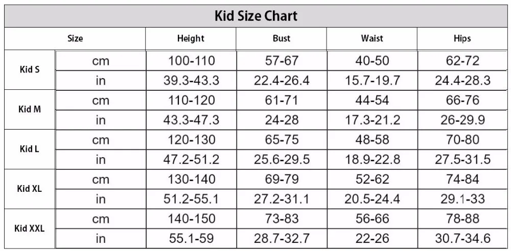 Kid size for girl