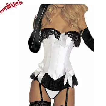 

Free shipping women white stain shaperwear corset in S,M,L,XL,XXL with lace up back insert lace trims on pad cup and bottom