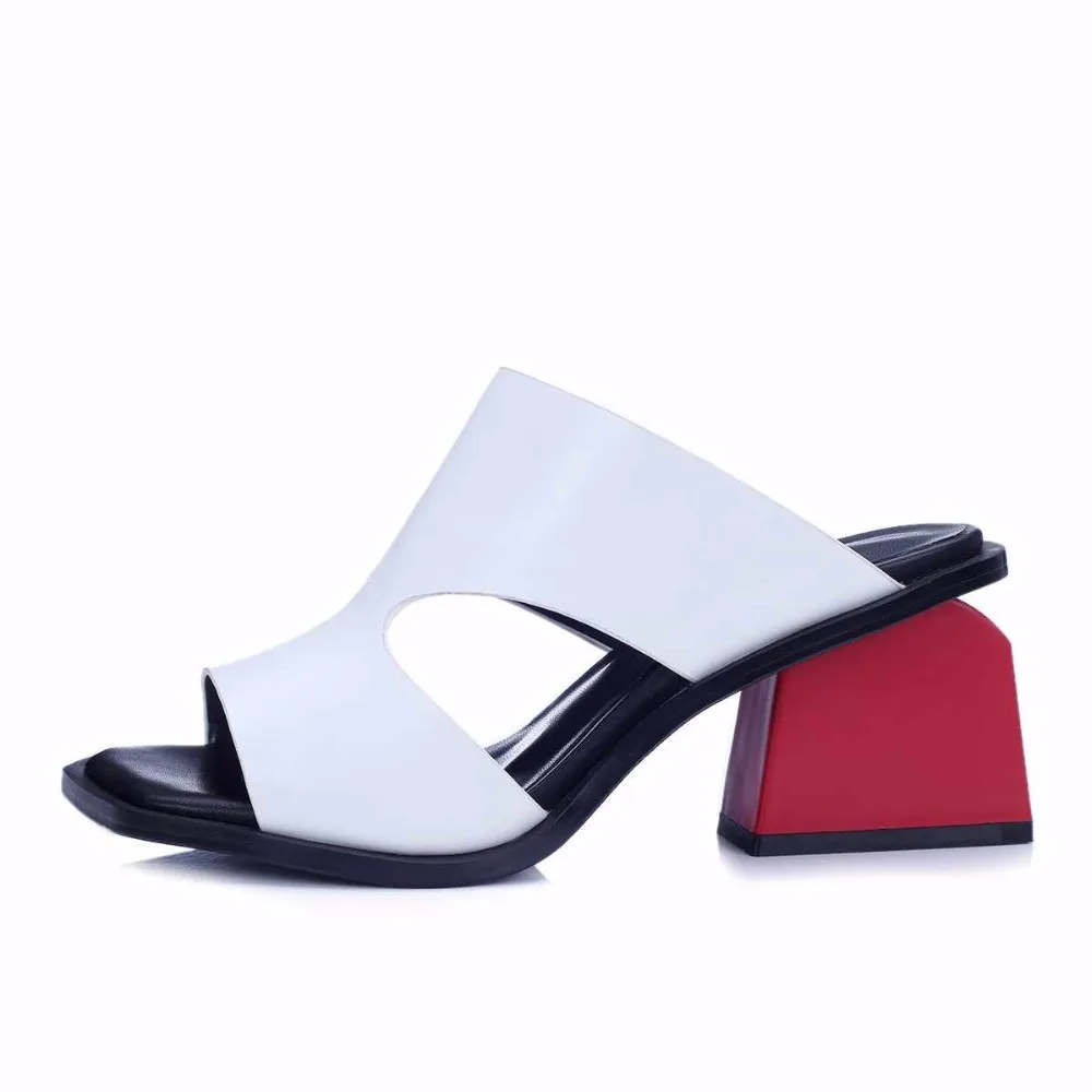 Г., слинбэки из натуральной кожи с открытым носком без шнуровки для женщин, красные Летние босоножки на высоком каблуке смешанных цветов элегантная обувь L23