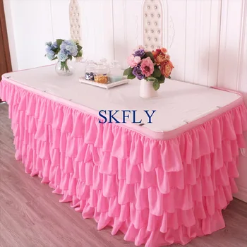 

SK008B gorgeous fast shipping 5 layers custom made new fancy wedding ruffled pink chiffon table skirt with velcro