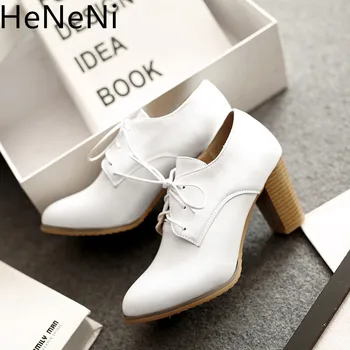 

Women Pumps Fashion Elegant Retro Female Pointed Toe Lace-up High Heels Ladies Thick heel Shoes Woman Plus Size 33-43