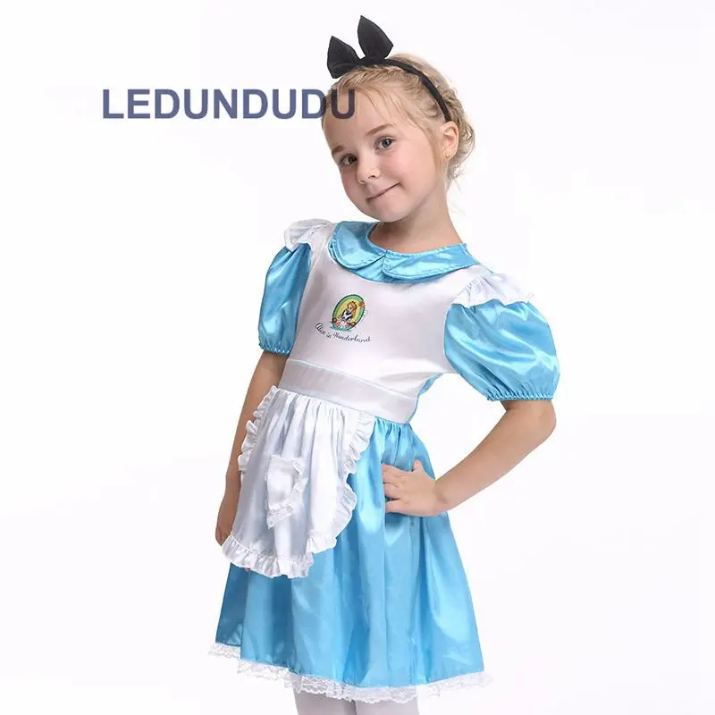 Kids Alice In Wonderland Cosplay Costumes Girls Princess Dress Halloween Party Fancy Suit Clothes Children Blue Maid Clothes (22)