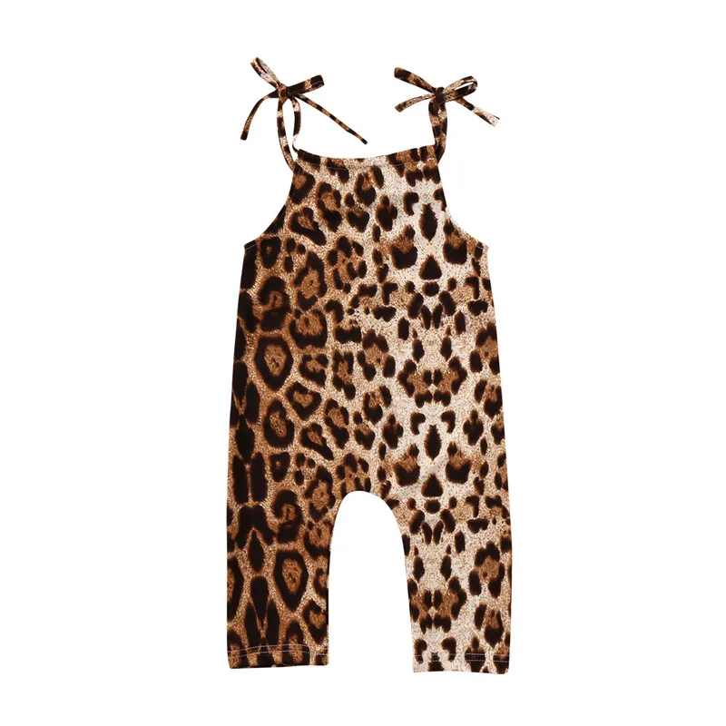 Летний детский леопардовый комбинезон без рукавов на лямках для маленьких девочек, Летний комбинезон, Размеры 0-24 месяцев