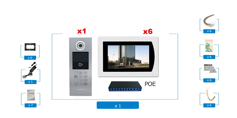 7''WIFI видео ip-телефон двери звонок домофона Сенсорный экран для построения Система контроля доступа 1 до 6 POE Пароль/карт IC/ iOS