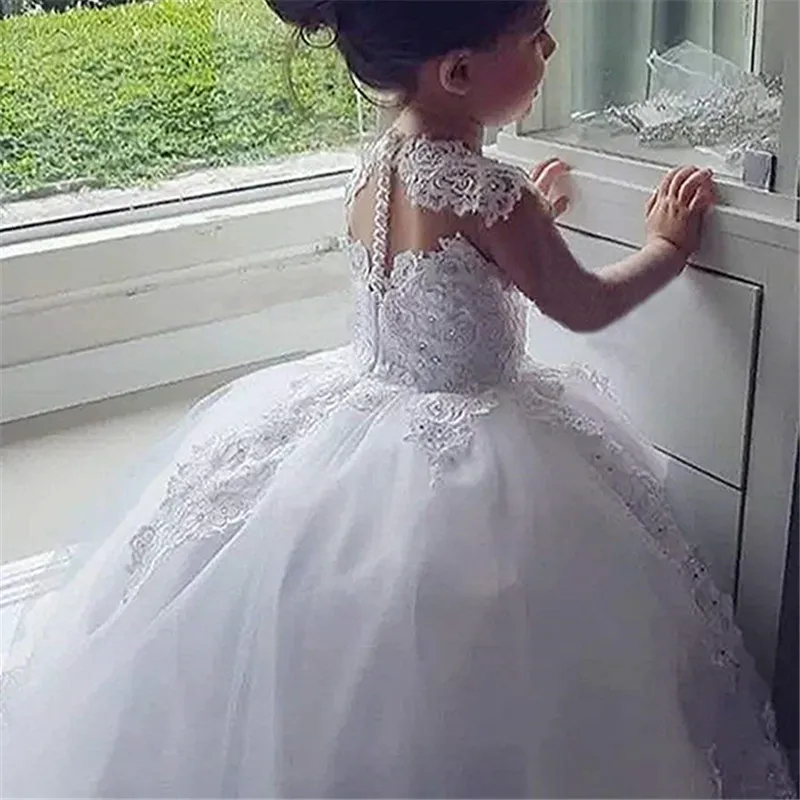 Sleeveless Ball Gown Flower Girls Dresses with Floral Appliqu&eacute;, Floral Appliqu&eacute; Dress, Flower Girl Dresses