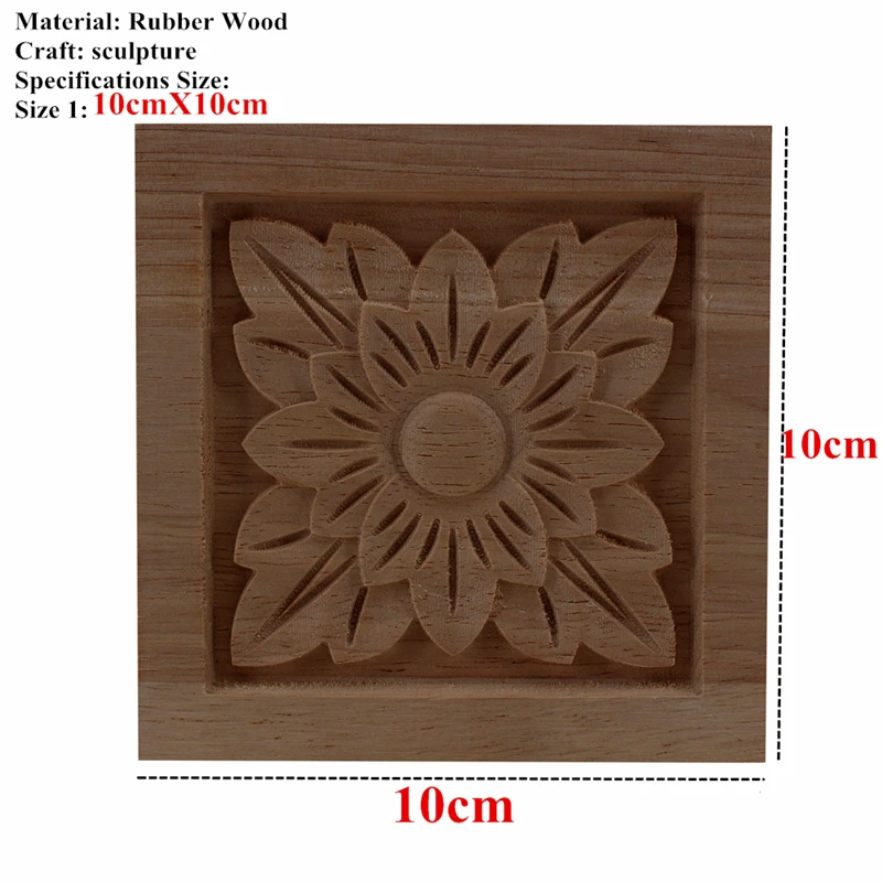 VZLX Неокрашенная деревянная Аппликация в мебельной резьбе природные украшения для дома Декор для дома в шкафу цветок Деревянная Статуэтка - Цвет: 10cmX10cm