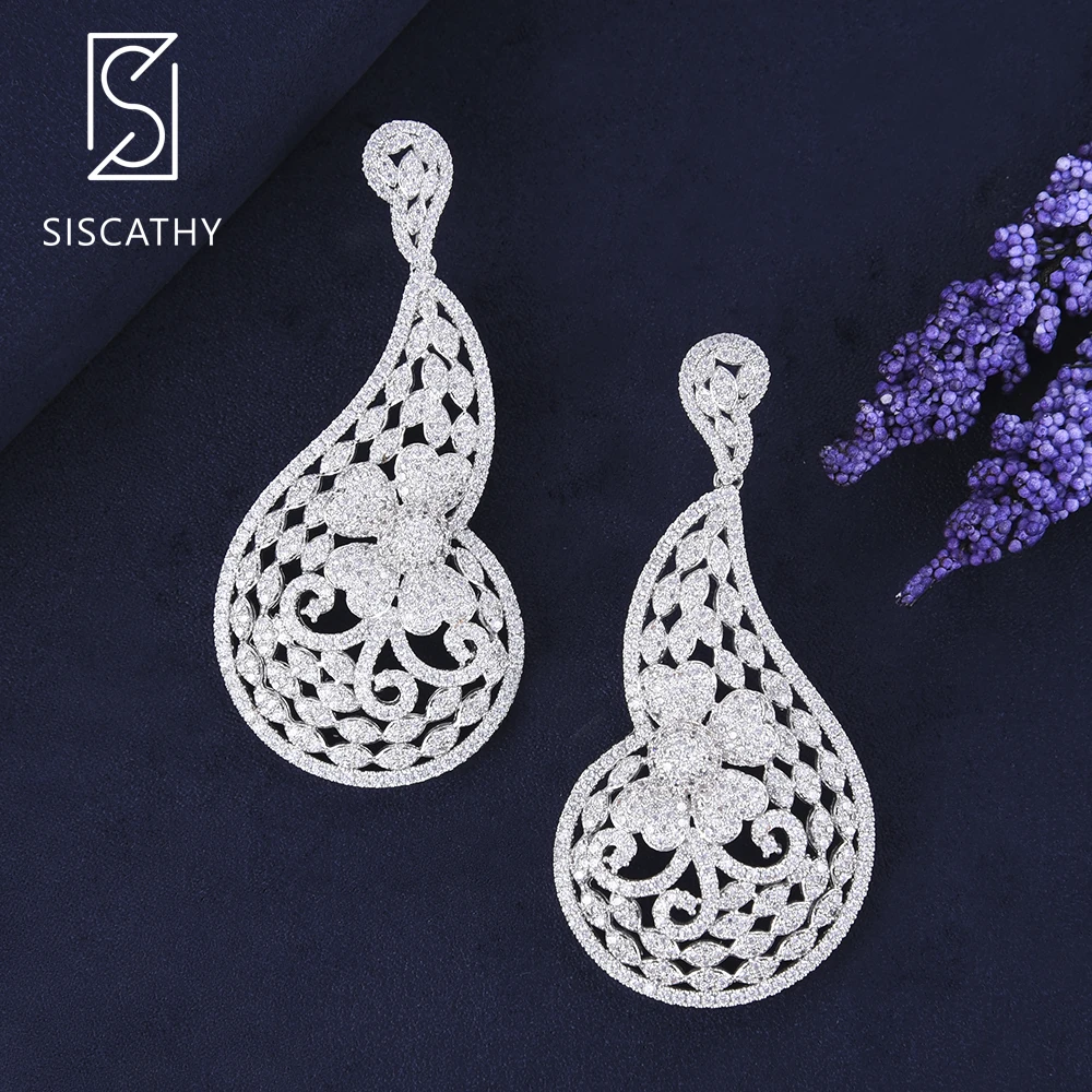 

SISCATHY 2019 New Design Big Drop Earrings Trendy Cubic Zirconia Statement Earrings For Women Fashion Jewelry Party Wedding