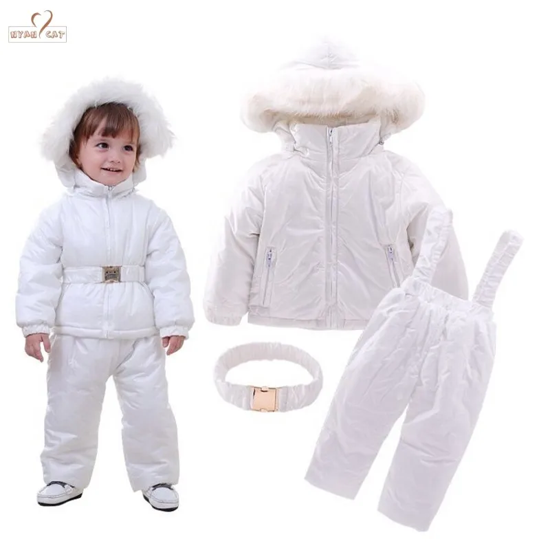 

NYAN CAT Winter Children's clothing Sets Warm baby boy Ski suits Snowsuits real Fur Girl's down Jackets Outerwear Coat+suspender