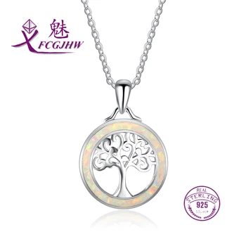 Sterling Silver 925 Pendant Necklace For Women Fine Jewelry Opal Tree Round Openwork Korean cc For Engagement Party Gifts