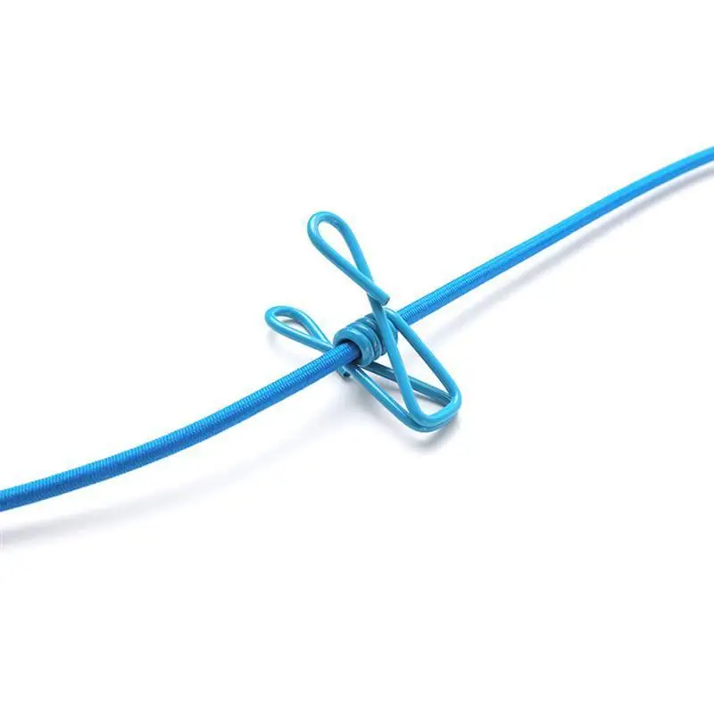 OUNONA портативная регулируемая эластичная бельевая верёвка для путешествий с 12 прищепками для использования на открытом воздухе и в помещении(синий