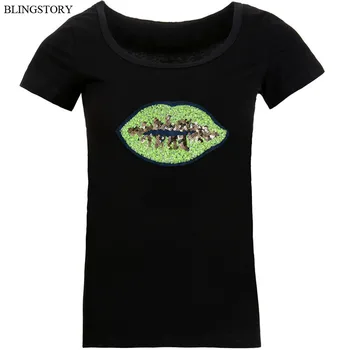 

BLINGSTORY High Street Plus Size Tshirt Women Summer Tops Searuin Lip Graphic Tees Women Kawaii T-shirt Roupas Feminina