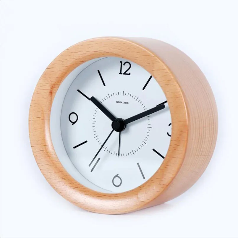 Новые деревянные кварцевые настольные часы с Blacklight для украшения стола немой круговой будильник Современный дизайн для украшения дома - Color: As Show