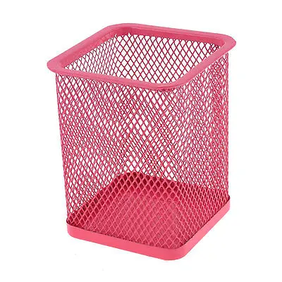 

Dark Pink Metal Rectangle Shaped Mesh Pen Pencil Holder Organizer