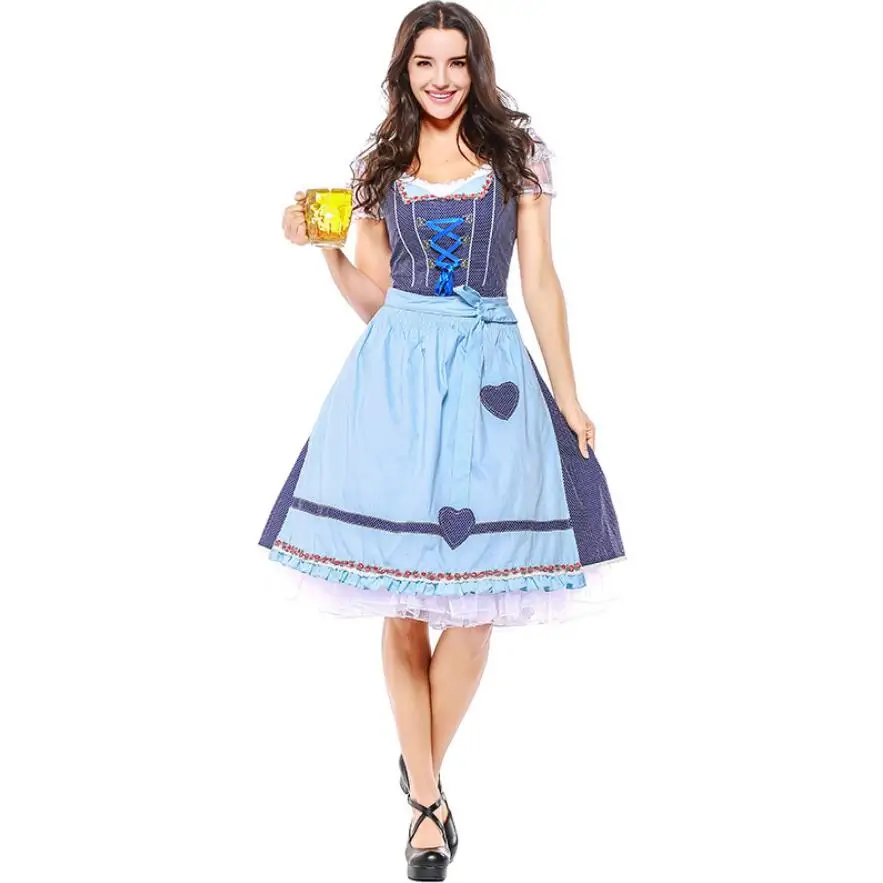 

High Quality Women German Beer Girl Costume Bavarian Octoberfest Uniforms Oktoberfest Dirndl Maid Cosplay Fancy Dress