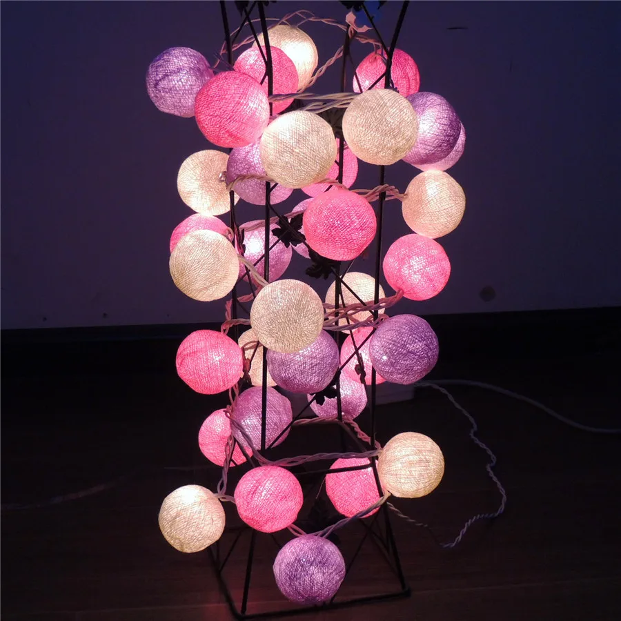 

Thai Style 20Pcs/Lot Pink Cotton Ball LED Battery Powered or US Plug String Lights Fairy for XMas Party Garland Party Wedding