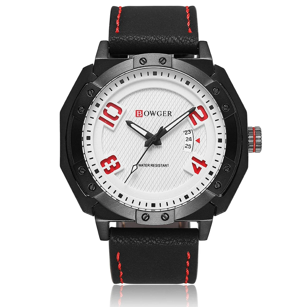 2018 BOWGER Men's Fashion Sport Watches Men Quartz Analog Date Clock Man Leather Military Waterproof Watch Relogio Masculino (5)