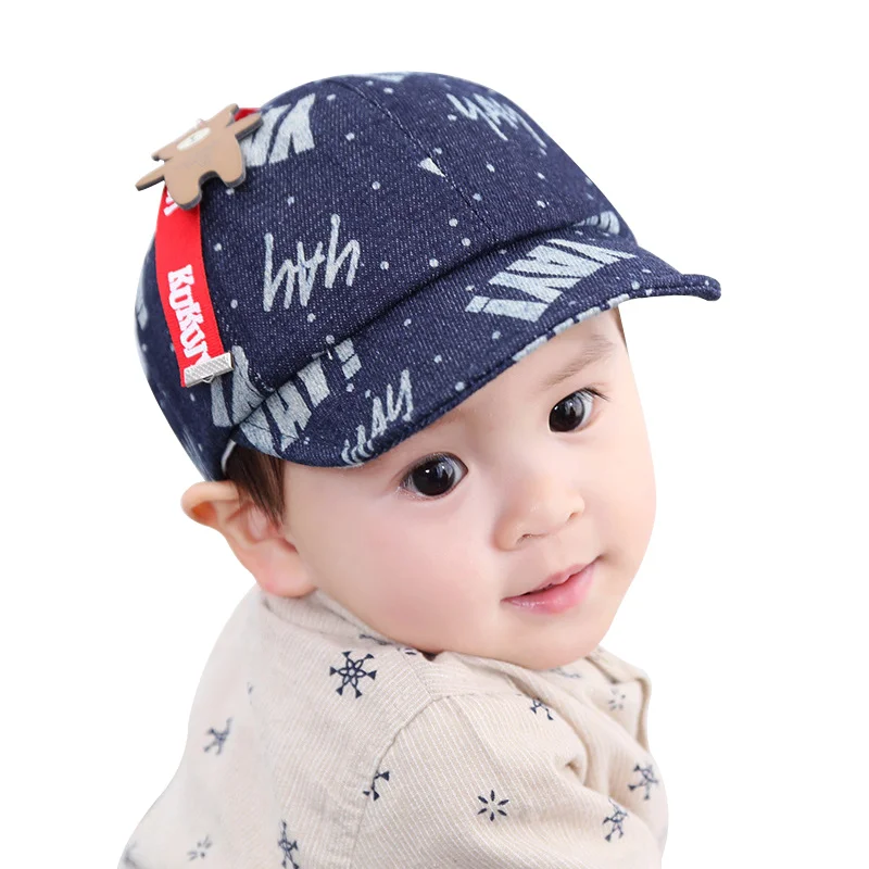 Fashion Denim Baby Caps Letter Cowboy Boys Retro Print Toddler Hat With Bear Spring Summer Soft Clothing | Детская одежда и обувь